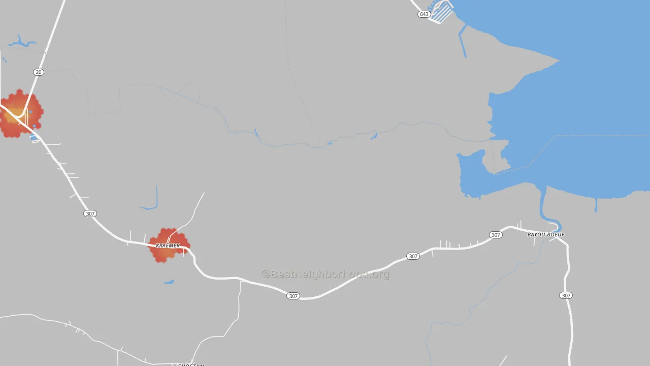 Walk Grade map of Golden Star Plantation, LA, walkable areas in green and car-dependent areas in red