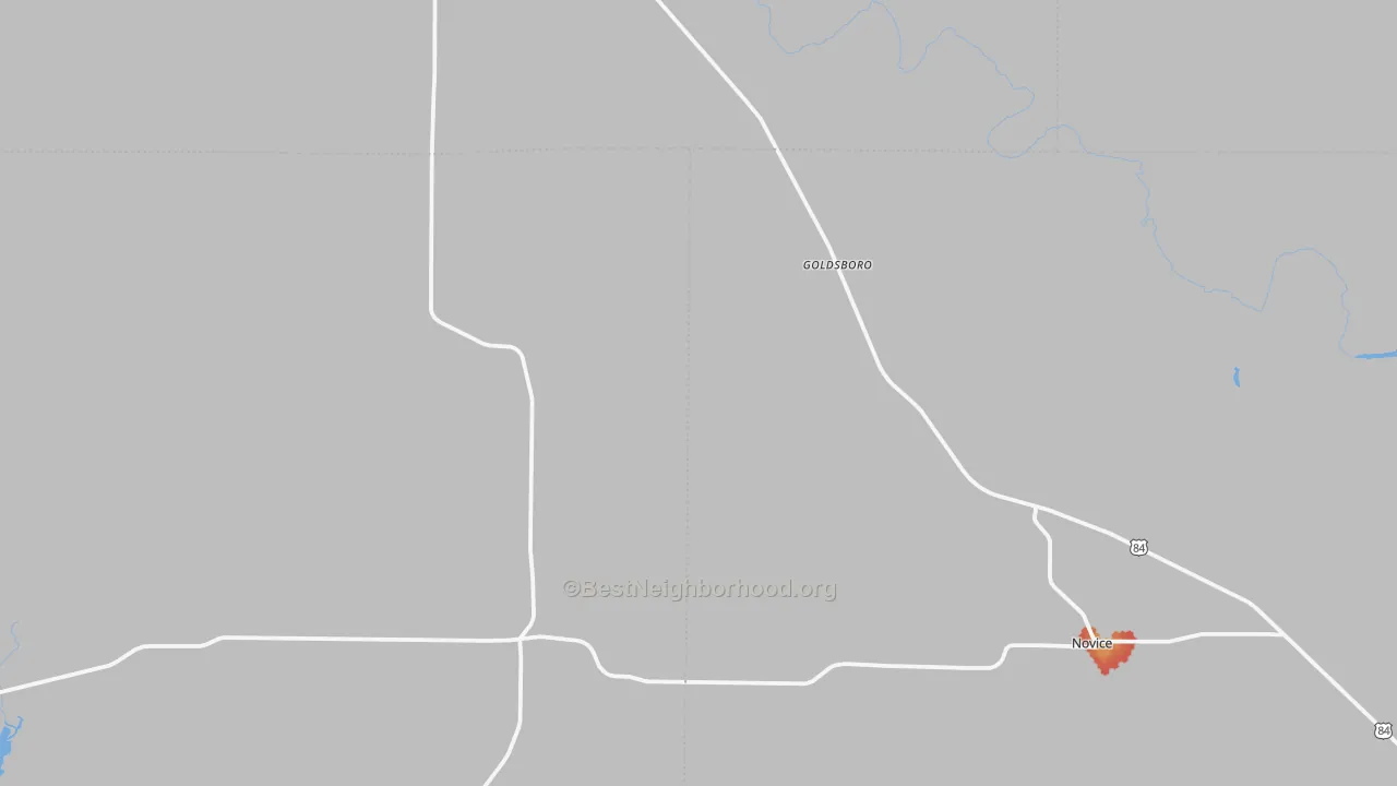 Walk Grade map of Goldsboro, TX, walkable areas in green and car-dependent areas in red