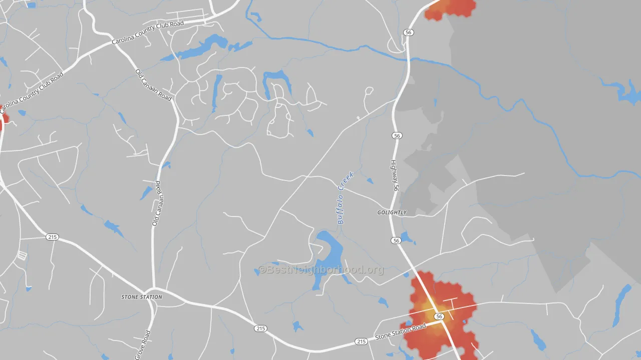 Walk Grade map of Golightly, SC, walkable areas in green and car-dependent areas in red