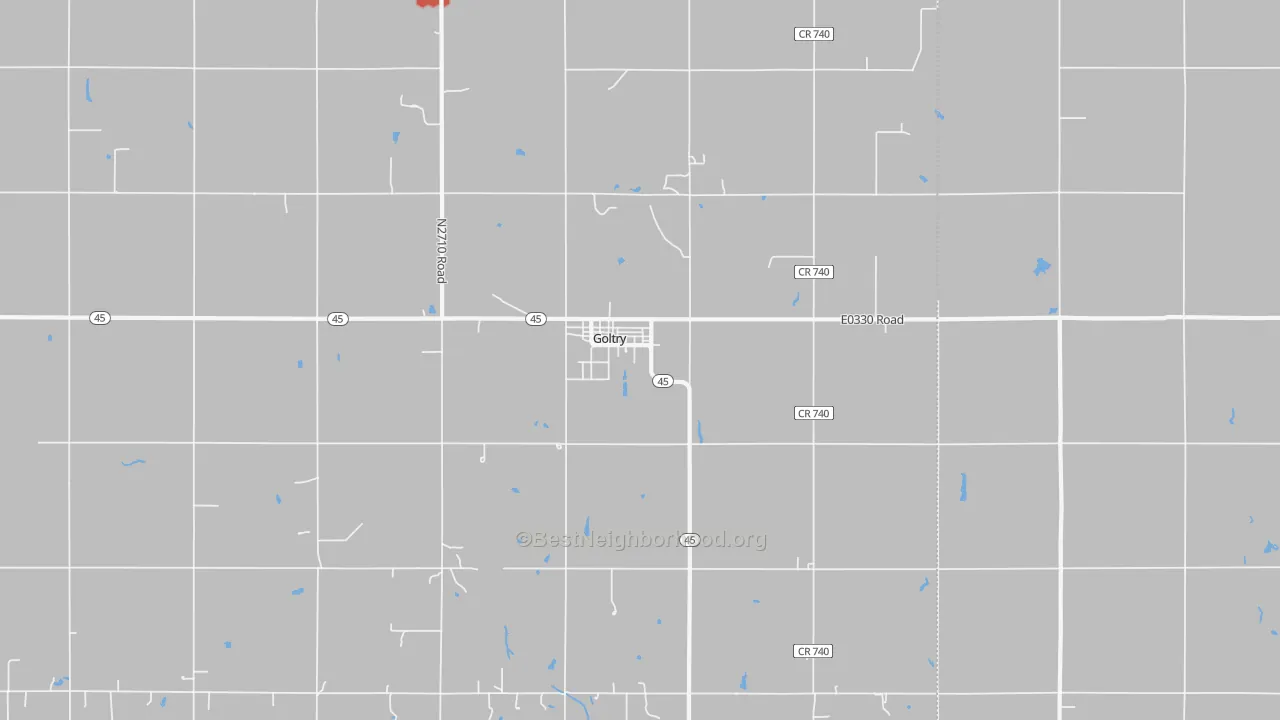 Walk Grade map of Goltry, OK, walkable areas in green and car-dependent areas in red