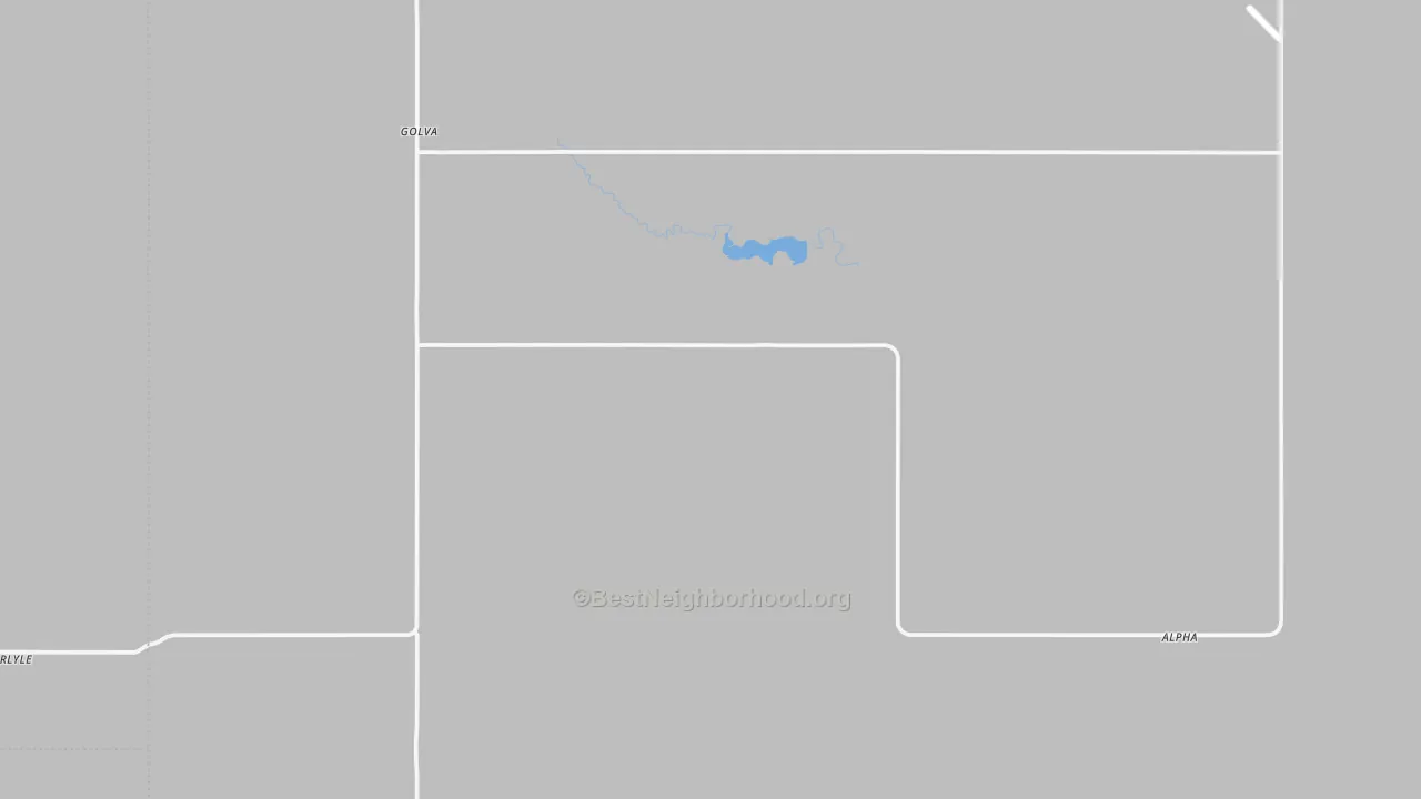Walk Grade map of Golva, ND, walkable areas in green and car-dependent areas in red