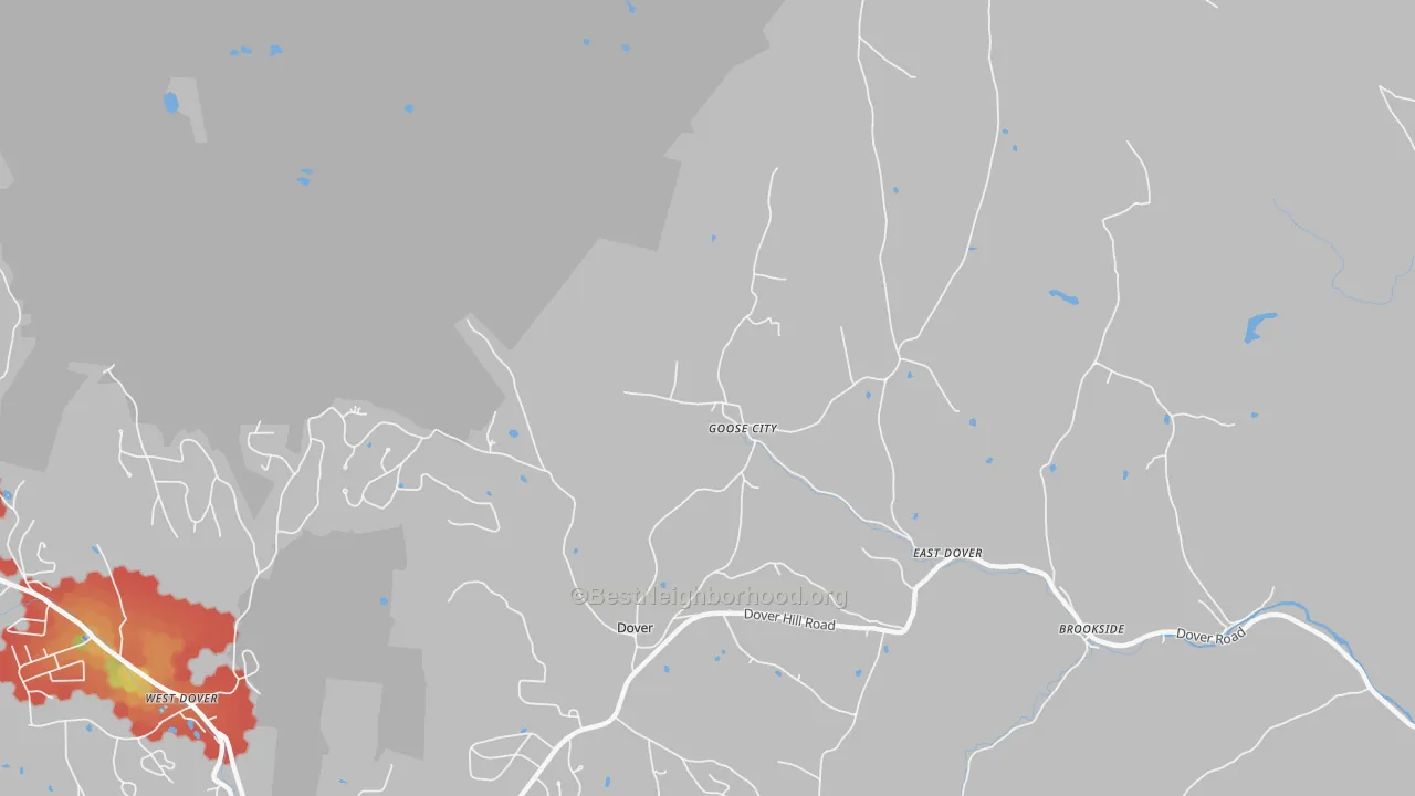 Walk Grade map of Goose City, VT, walkable areas in green and car-dependent areas in red