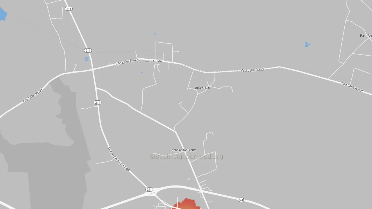 Walk Grade map of Goose Hollow, NC, walkable areas in green and car-dependent areas in red