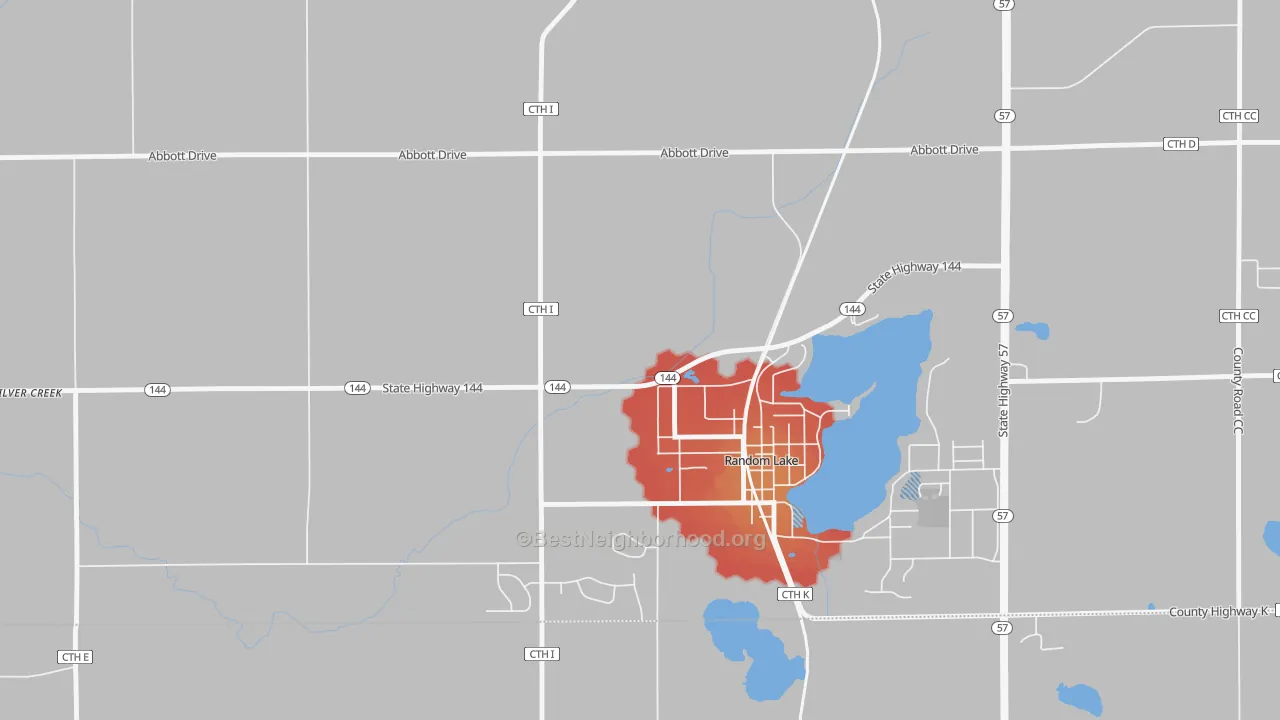 Walk Grade map of Gooseville, WI, walkable areas in green and car-dependent areas in red