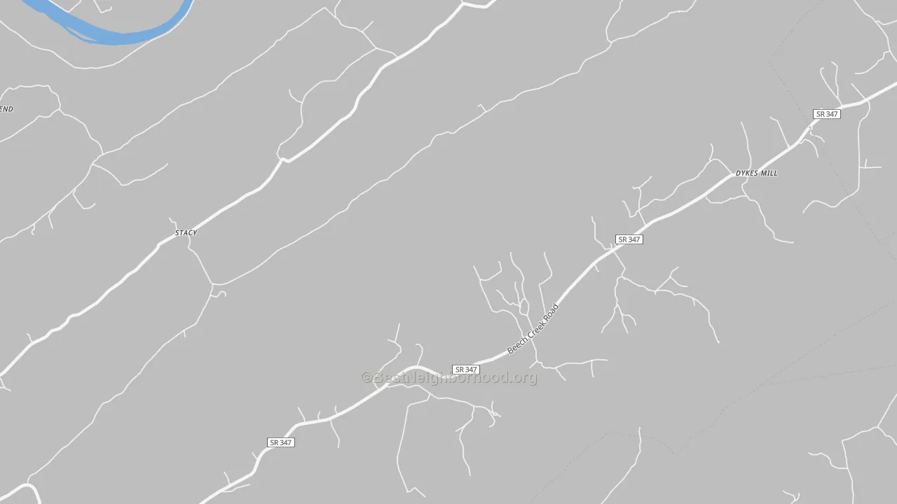 Walk Grade map of Goshen, TN, walkable areas in green and car-dependent areas in red
