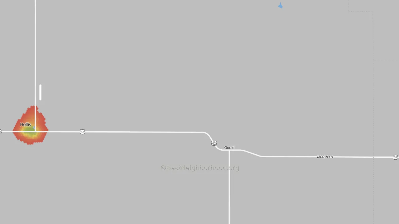 Walk Grade map of Gould, OK, walkable areas in green and car-dependent areas in red