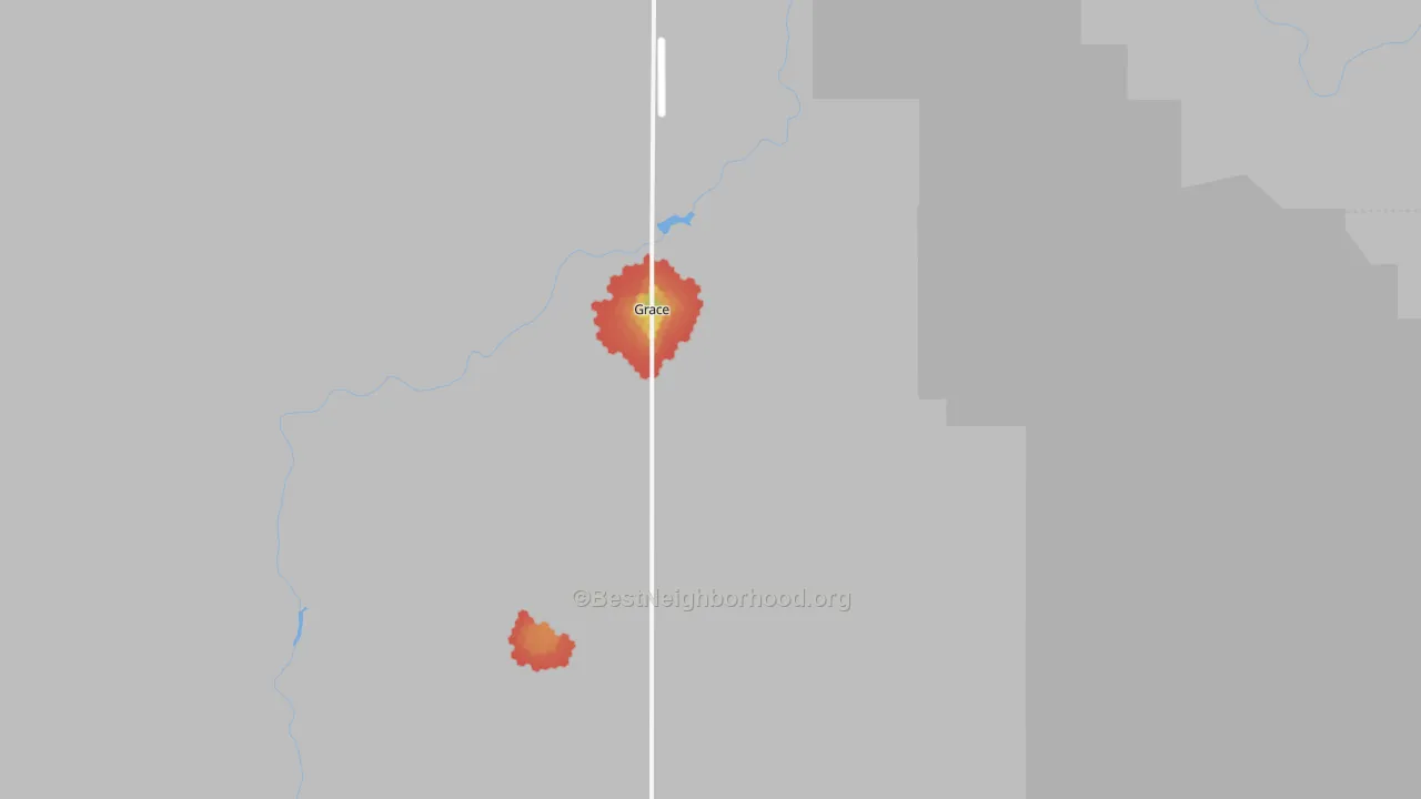 Walk Grade map of Grace, ID, walkable areas in green and car-dependent areas in red