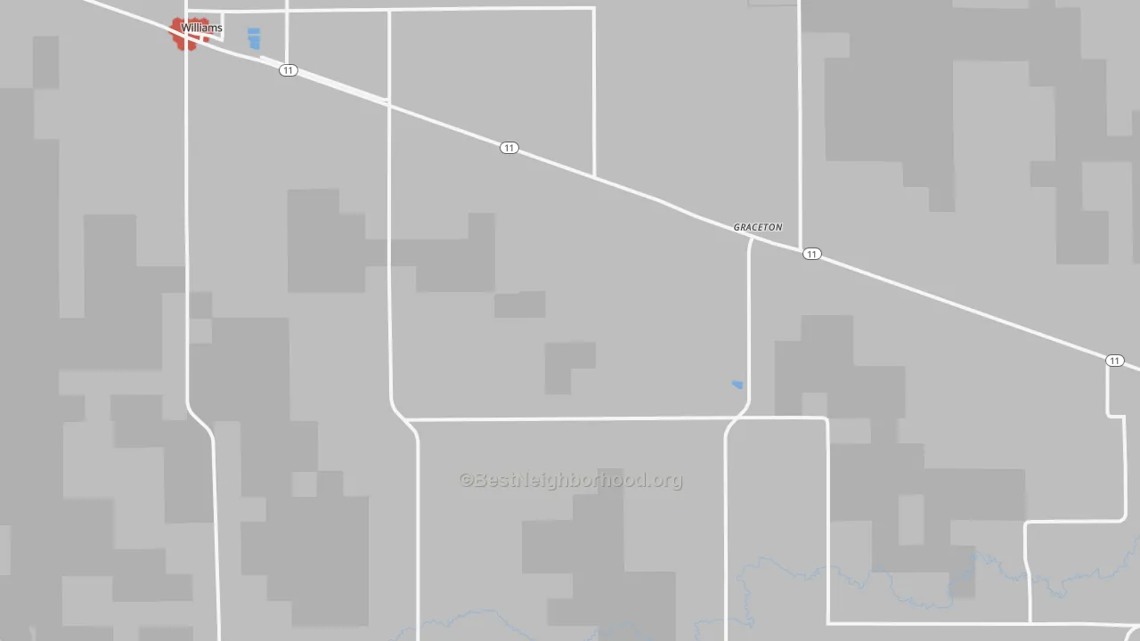 Walk Grade map of Graceton, MN, walkable areas in green and car-dependent areas in red