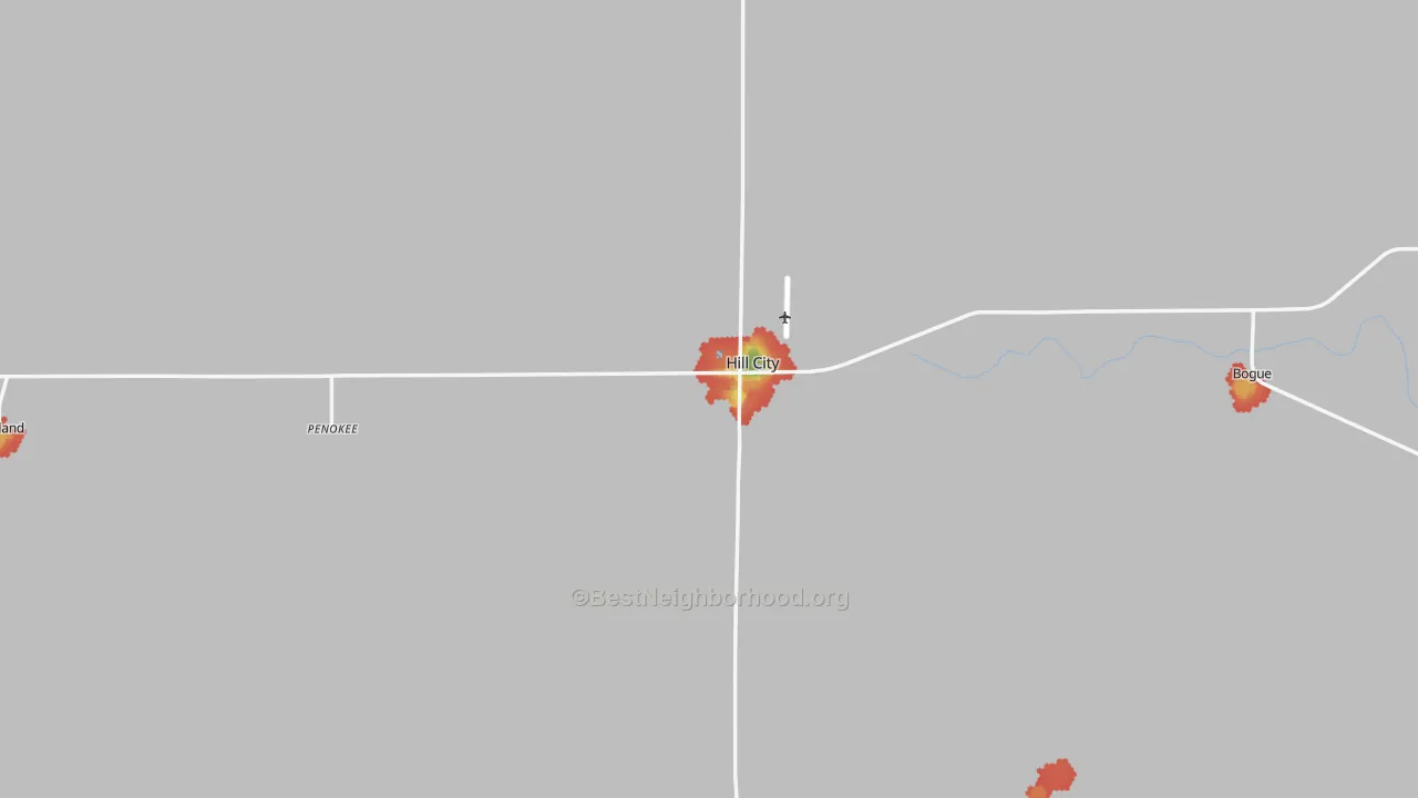 Walk Grade map of Graham County, KS, walkable areas in green and car-dependent areas in red