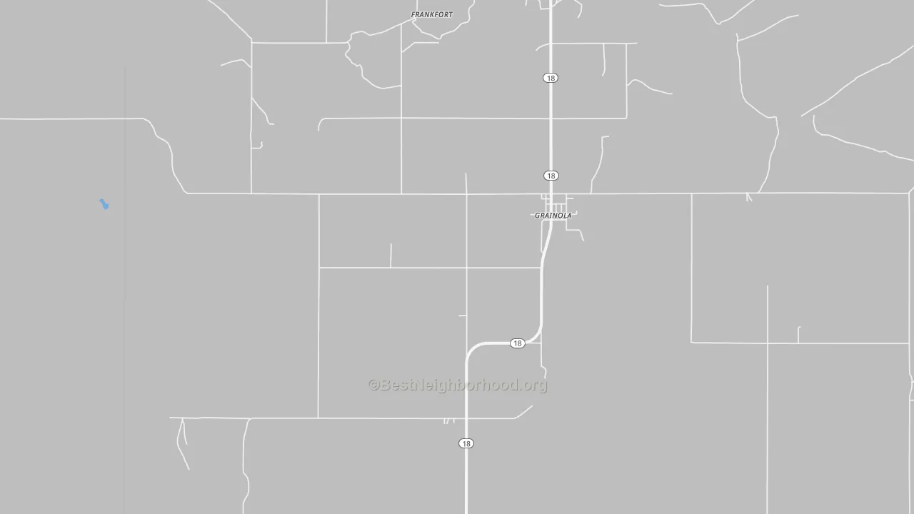 Walk Grade map of Grainola, OK, walkable areas in green and car-dependent areas in red