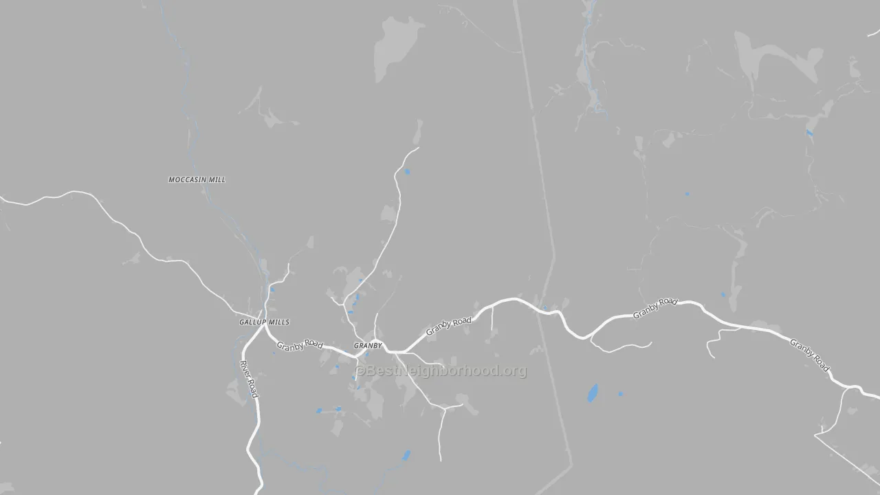 Walk Grade map of Granby, VT, walkable areas in green and car-dependent areas in red