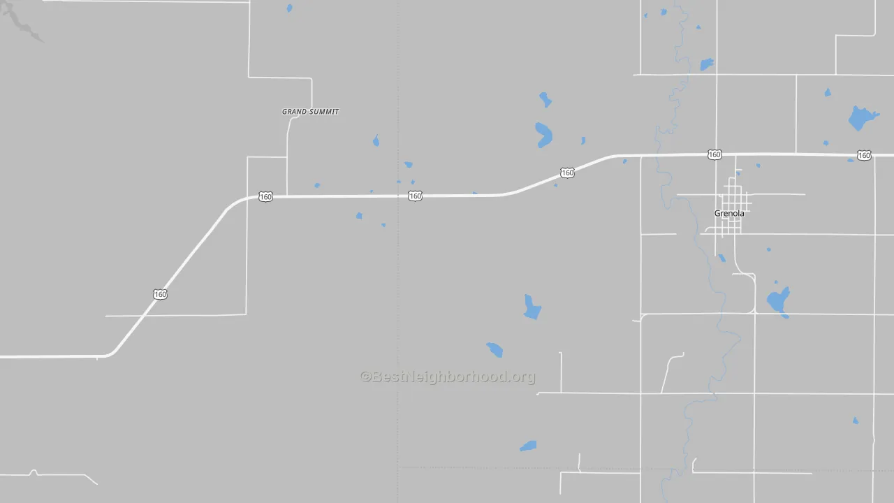 Walk Grade map of Grand Summit, KS, walkable areas in green and car-dependent areas in red