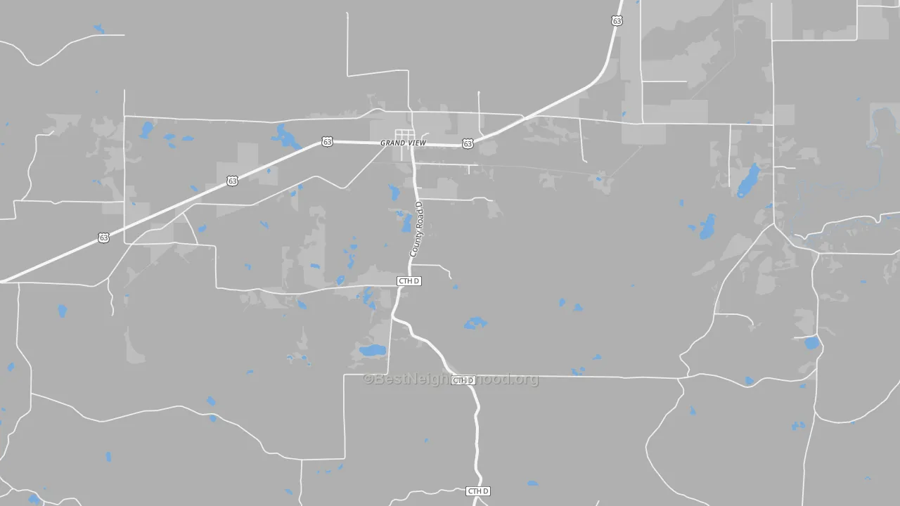 Walk Grade map of Grand View, WI, walkable areas in green and car-dependent areas in red