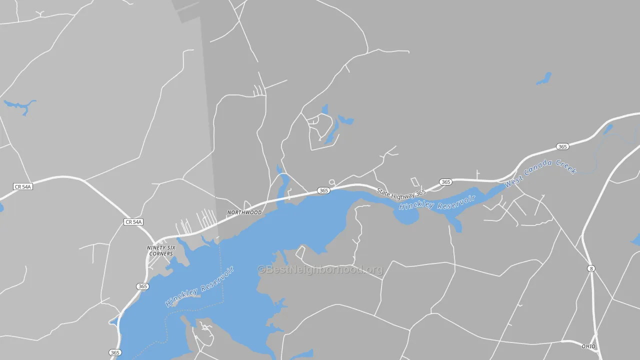 Walk Grade map of Grant, NY, walkable areas in green and car-dependent areas in red