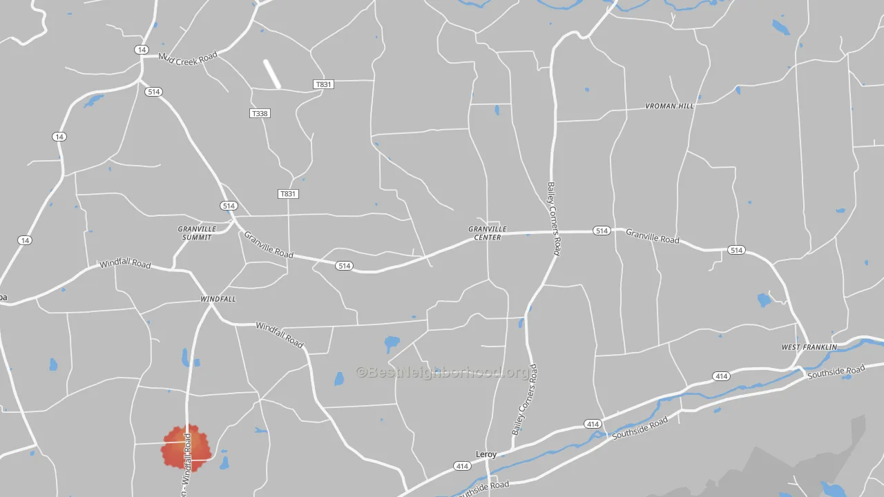 Walk Grade map of Granville Summit, PA, walkable areas in green and car-dependent areas in red