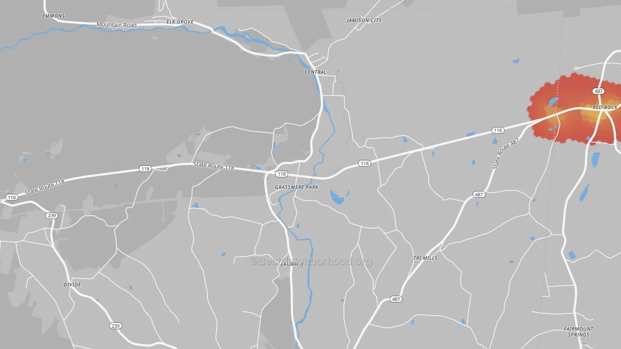 Walk Grade map of Grassmere Park, PA, walkable areas in green and car-dependent areas in red