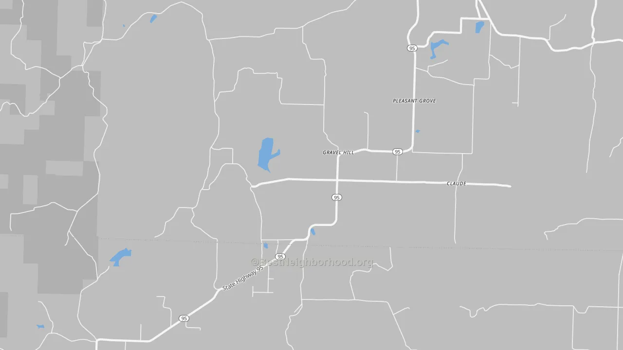 Walk Grade map of Gravel Hill, AR, walkable areas in green and car-dependent areas in red