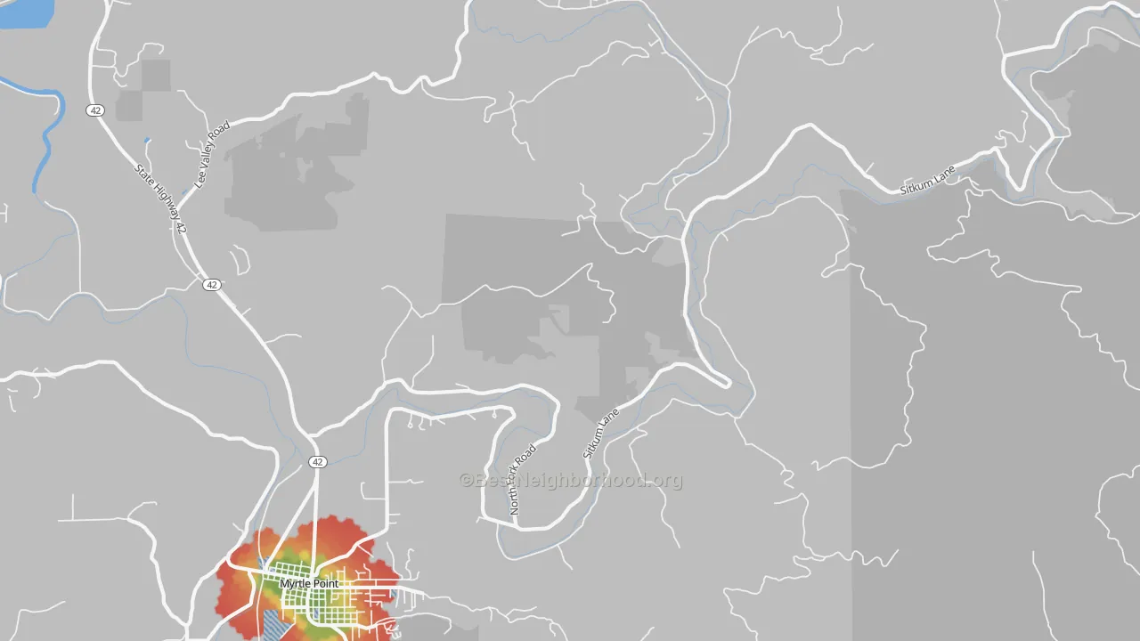 Walk Grade map of Gravelford, OR, walkable areas in green and car-dependent areas in red