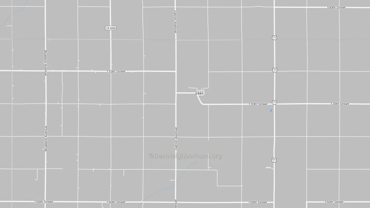 Walk Grade map of Gray, IA, walkable areas in green and car-dependent areas in red