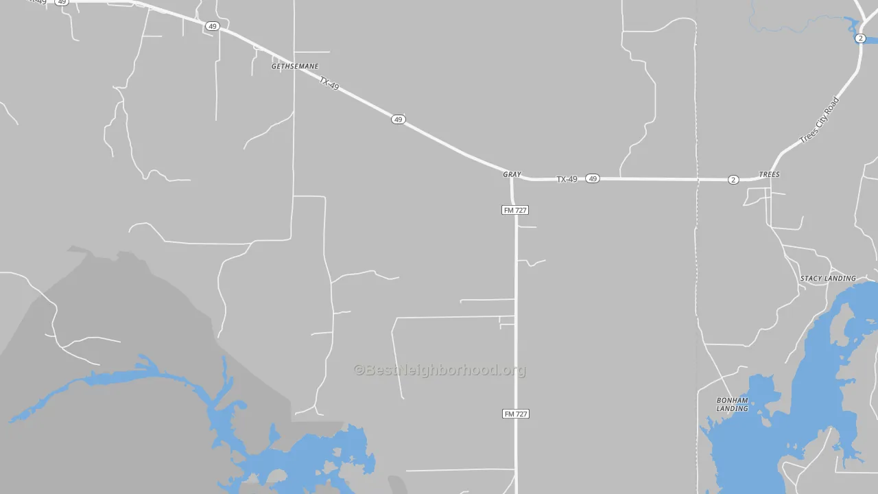Walk Grade map of Gray, TX, walkable areas in green and car-dependent areas in red