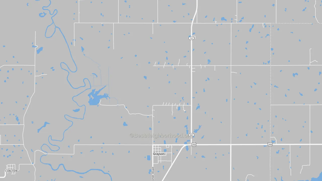Walk Grade map of Grayson, OK, walkable areas in green and car-dependent areas in red