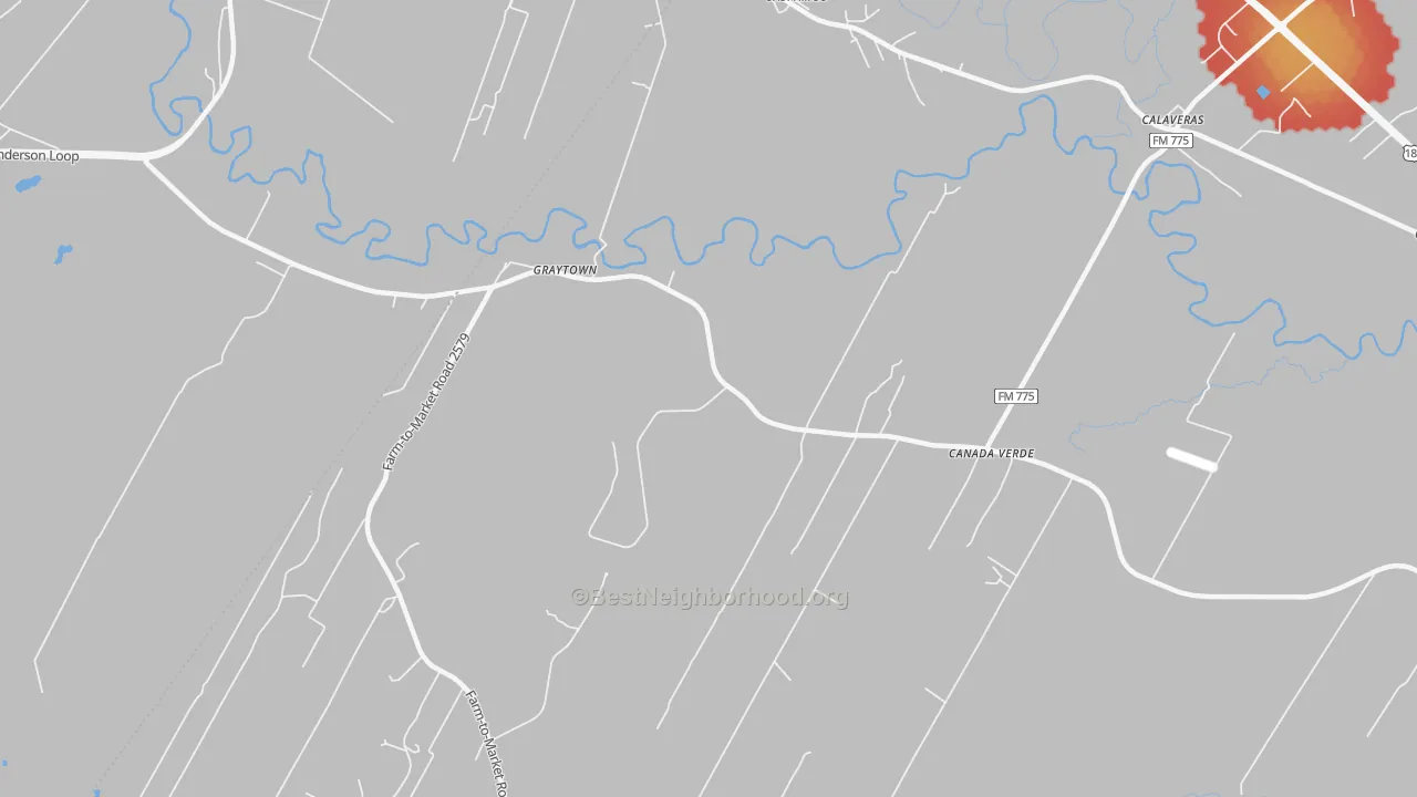 Walk Grade map of Graytown, TX, walkable areas in green and car-dependent areas in red