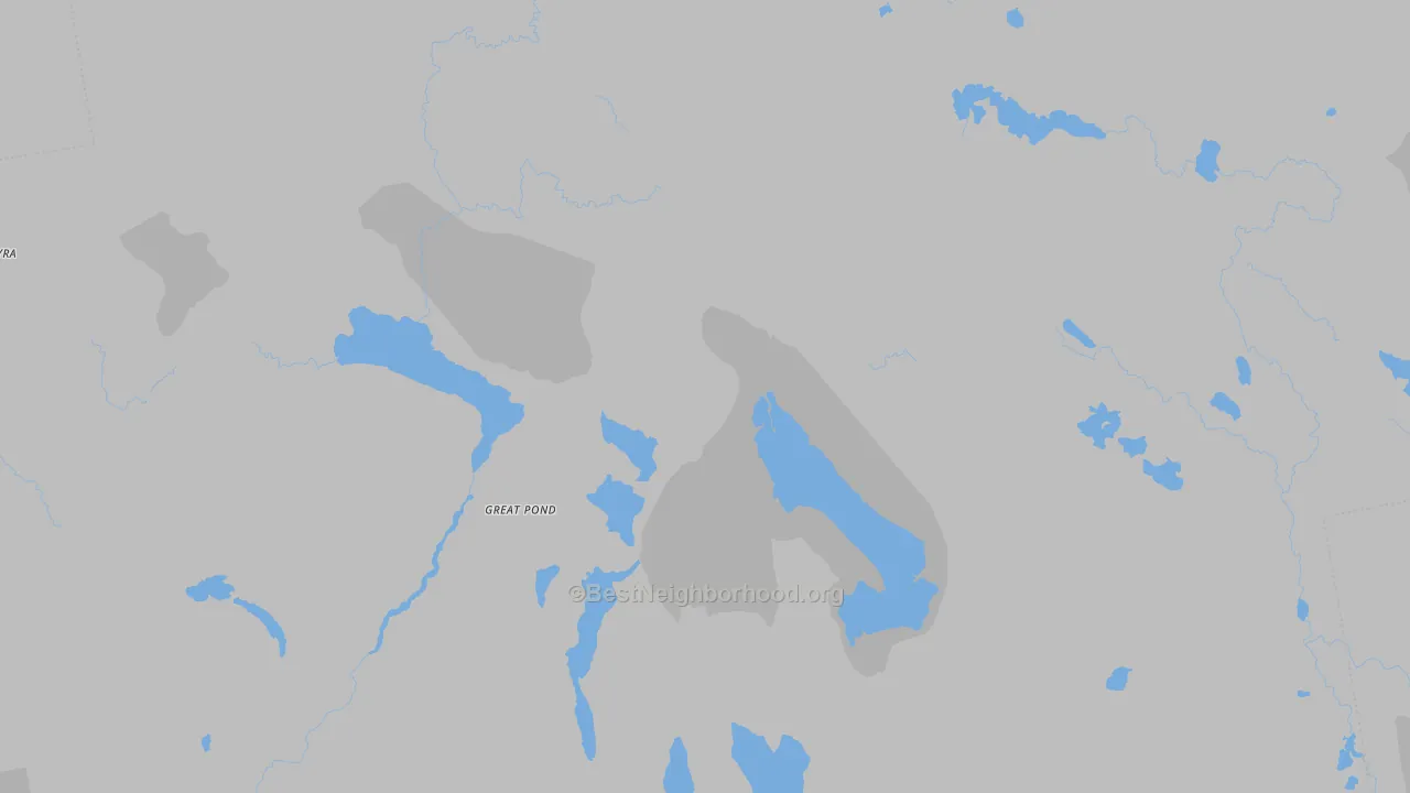 Walk Grade map of Great Pond, ME, walkable areas in green and car-dependent areas in red