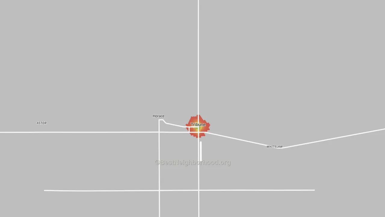 Walk Grade map of Greeley County, KS, walkable areas in green and car-dependent areas in red