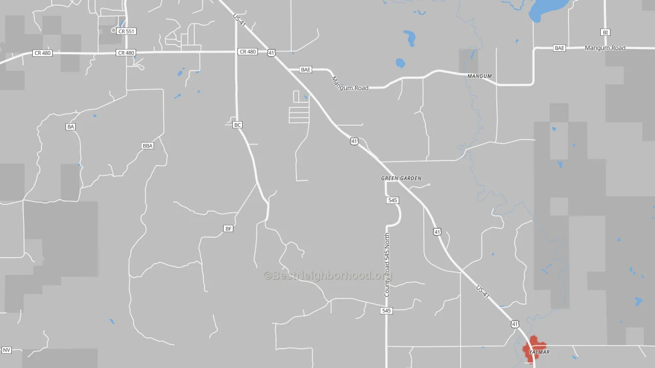 Walk Grade map of Green Garden, MI, walkable areas in green and car-dependent areas in red