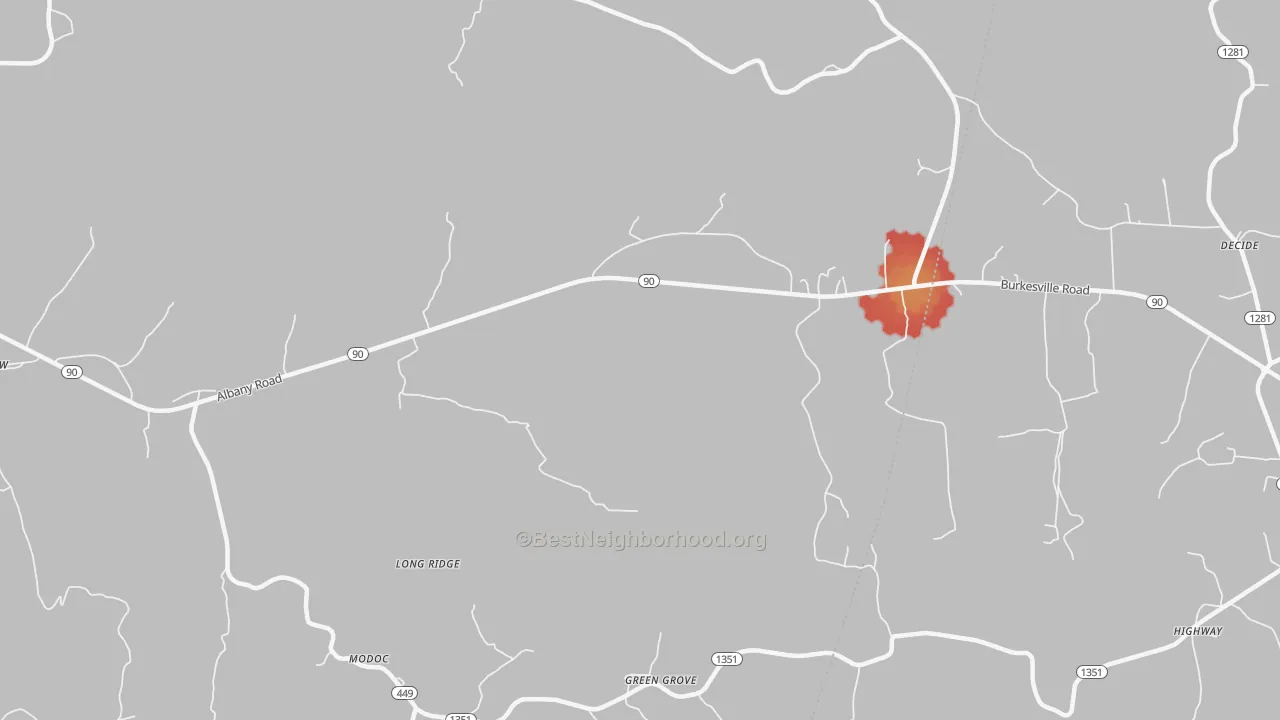 Walk Grade map of Green Grove, KY, walkable areas in green and car-dependent areas in red