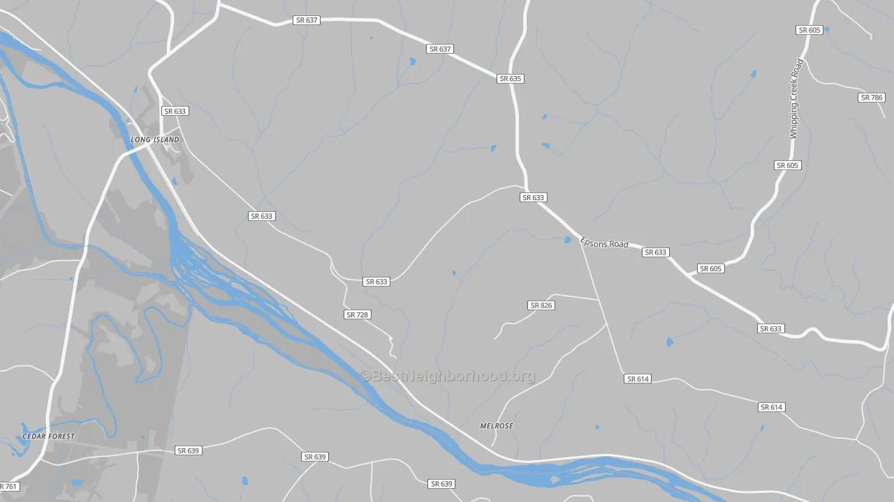 Walk Grade map of Green Hill, VA, walkable areas in green and car-dependent areas in red