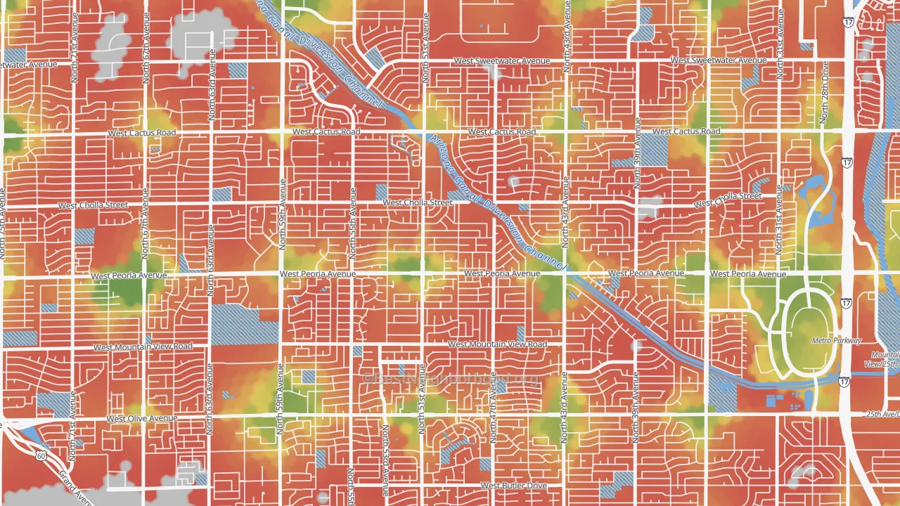 Walk Grade map of Greenbriar, Glendale, AZ, walkable areas in green and car-dependent areas in red