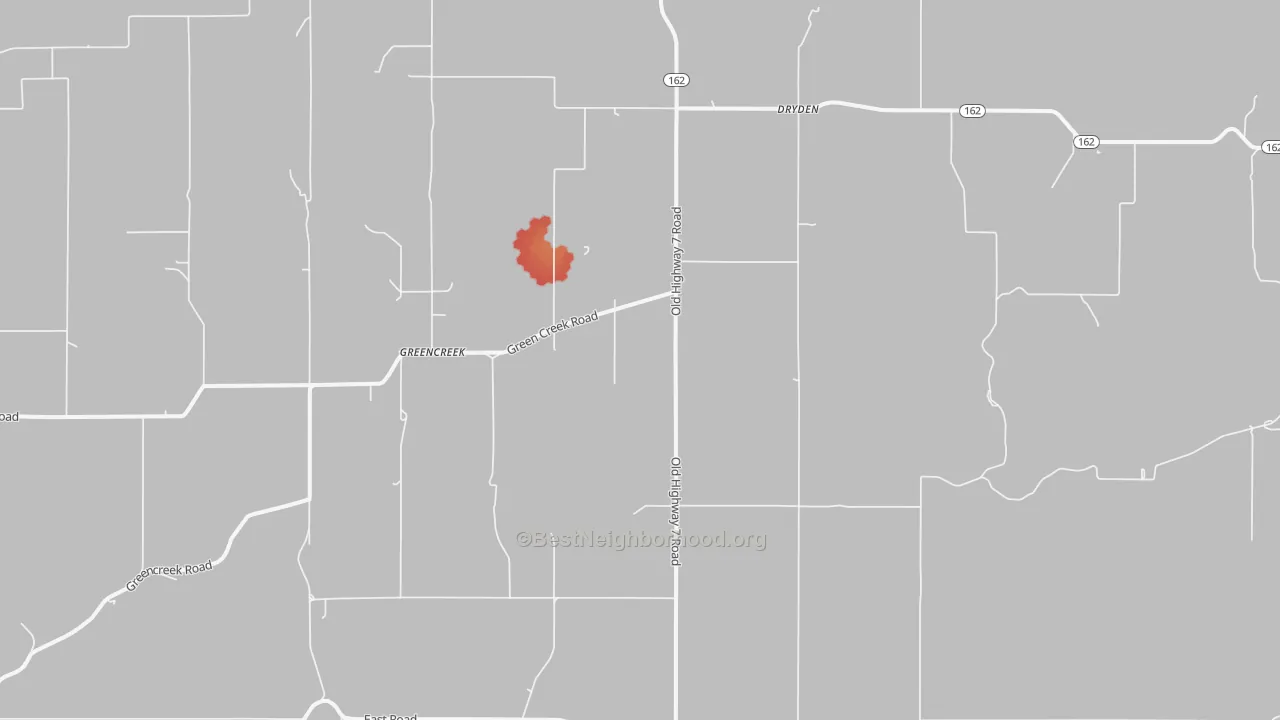 Walk Grade map of Greencreek, ID, walkable areas in green and car-dependent areas in red