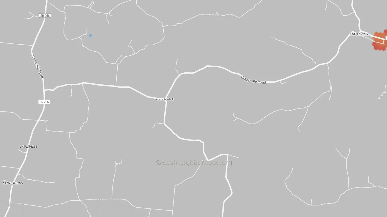 Walk Grade map of Greenvale, TN, walkable areas in green and car-dependent areas in red