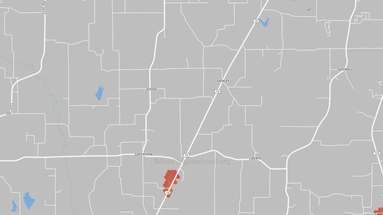 Walk Grade map of Greenview, TX, walkable areas in green and car-dependent areas in red