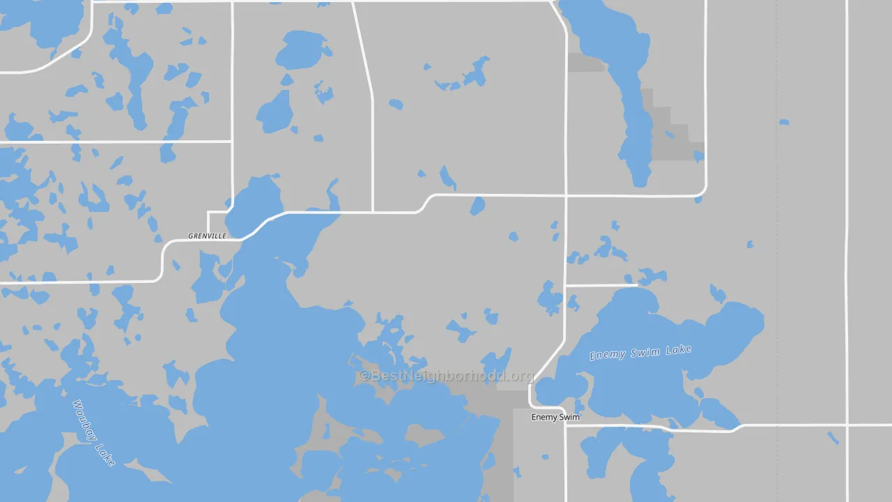 Walk Grade map of Grenville, SD, walkable areas in green and car-dependent areas in red