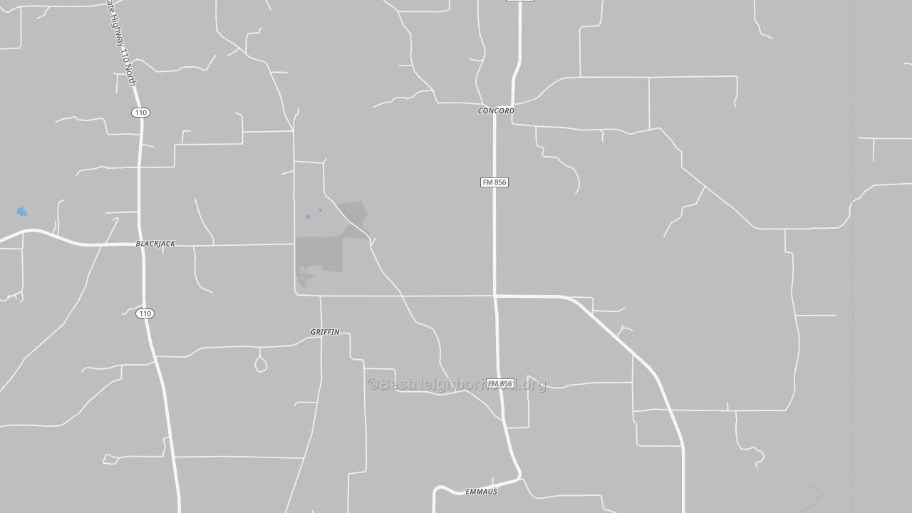 Walk Grade map of Griffin, TX, walkable areas in green and car-dependent areas in red