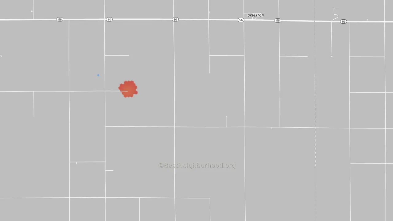Walk Grade map of Grigston, KS, walkable areas in green and car-dependent areas in red