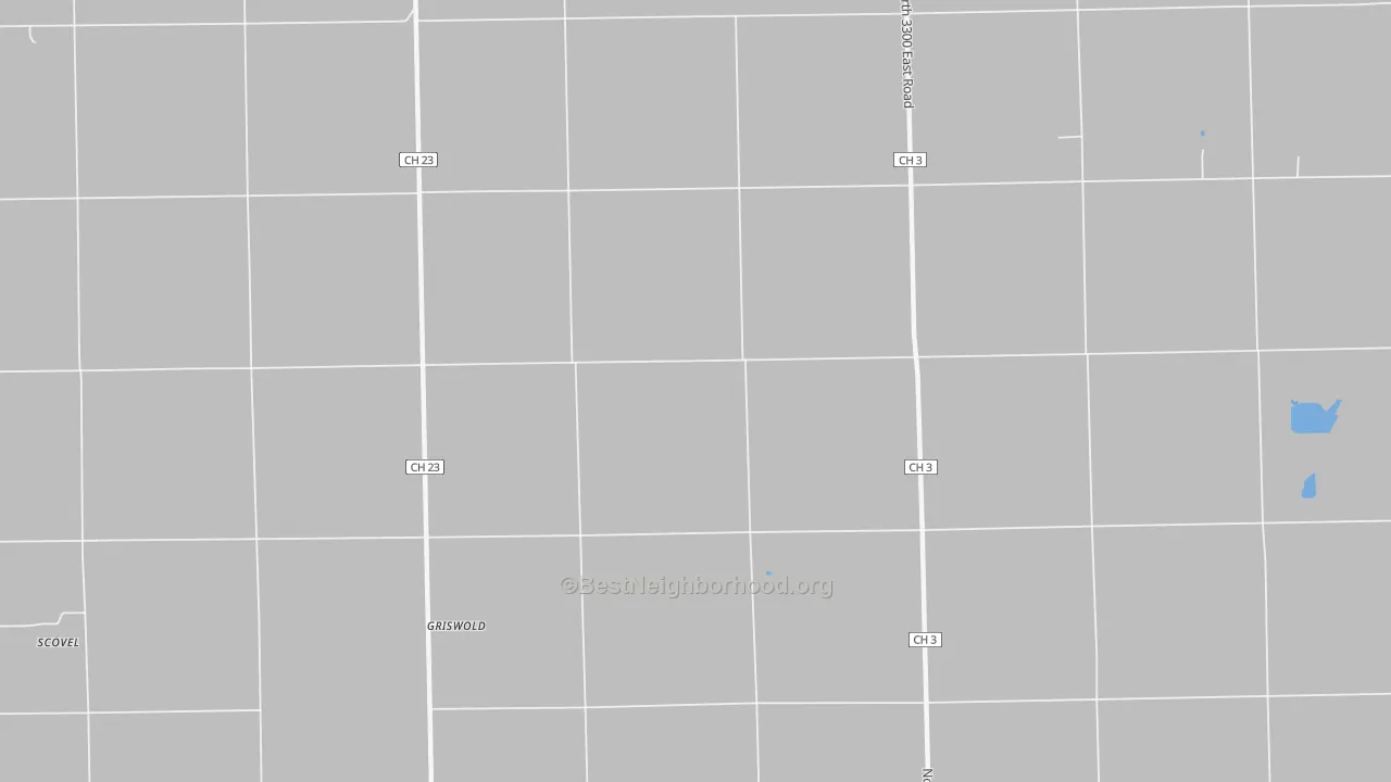 Walk Grade map of Griswold, IL, walkable areas in green and car-dependent areas in red