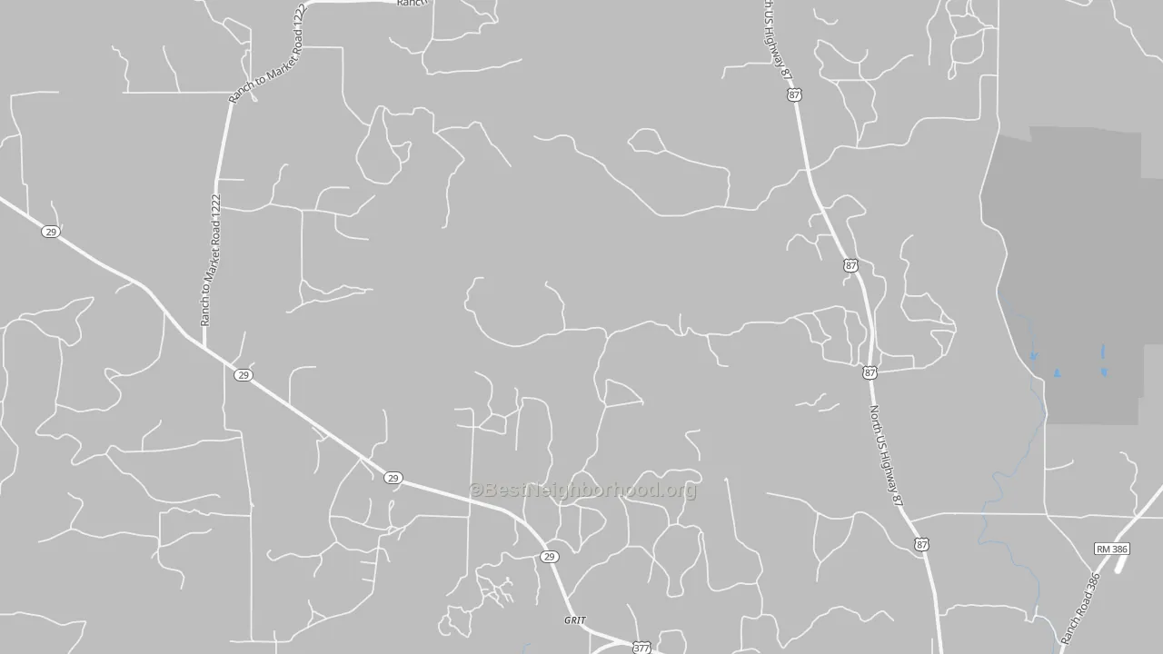 Walk Grade map of Grit, TX, walkable areas in green and car-dependent areas in red