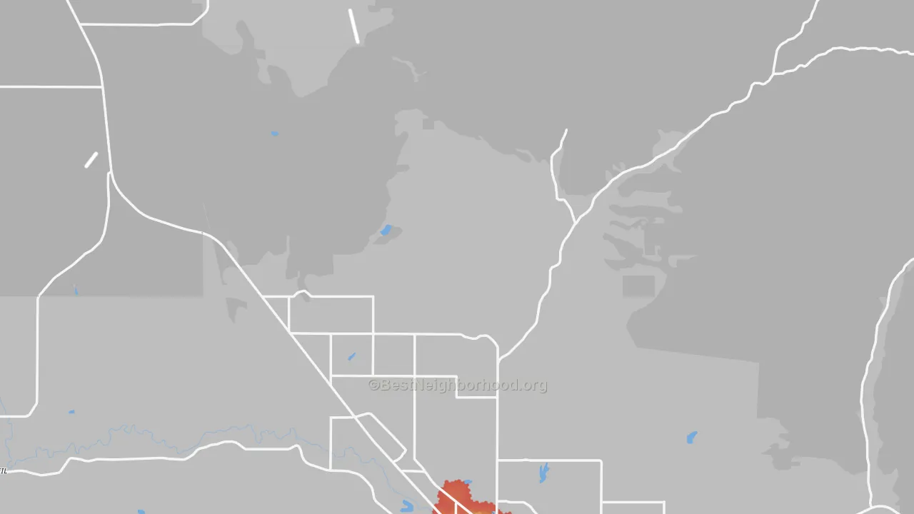 Walk Grade map of Grizzly, OR, walkable areas in green and car-dependent areas in red