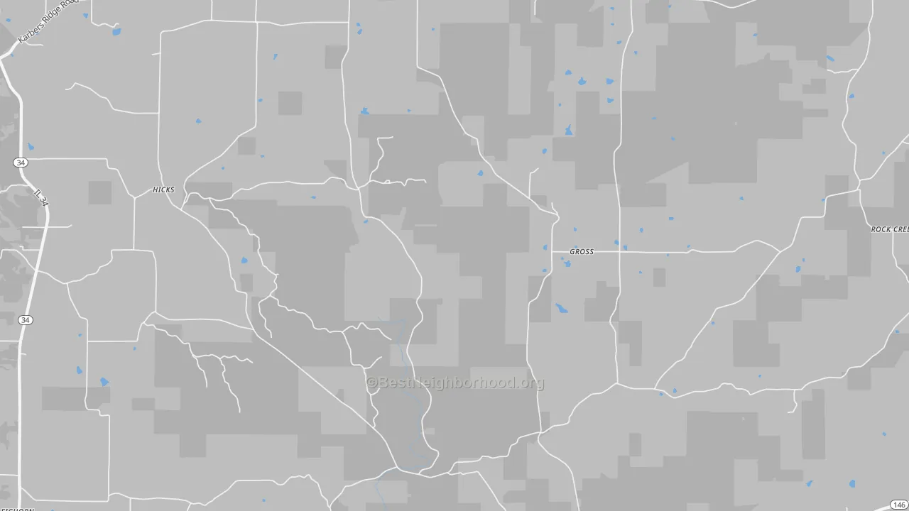 Walk Grade map of Gross, IL, walkable areas in green and car-dependent areas in red