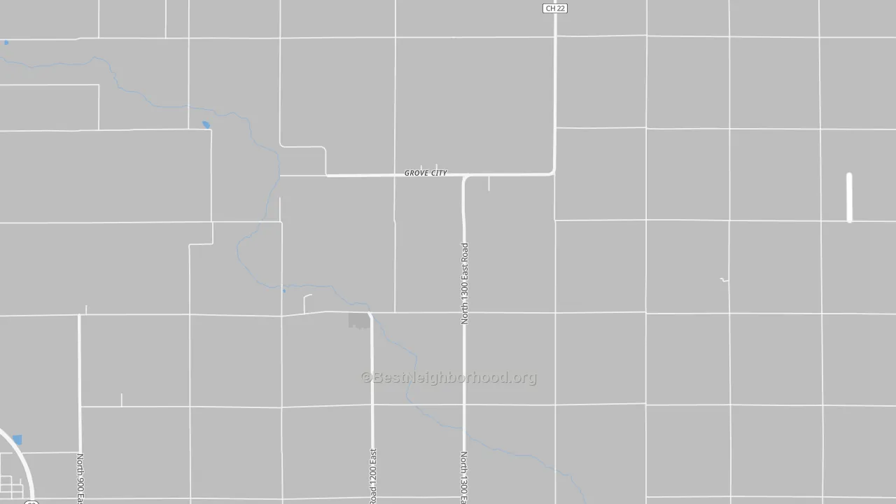 Walk Grade map of Grove City, IL, walkable areas in green and car-dependent areas in red