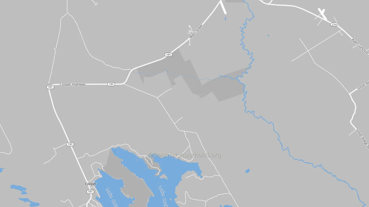 Walk Grade map of Grove, ME, walkable areas in green and car-dependent areas in red