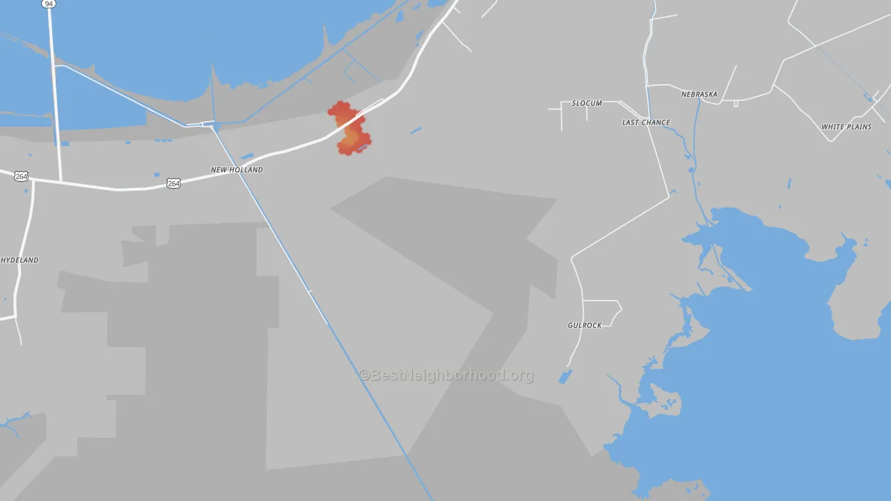 Walk Grade map of Gulrock, NC, walkable areas in green and car-dependent areas in red