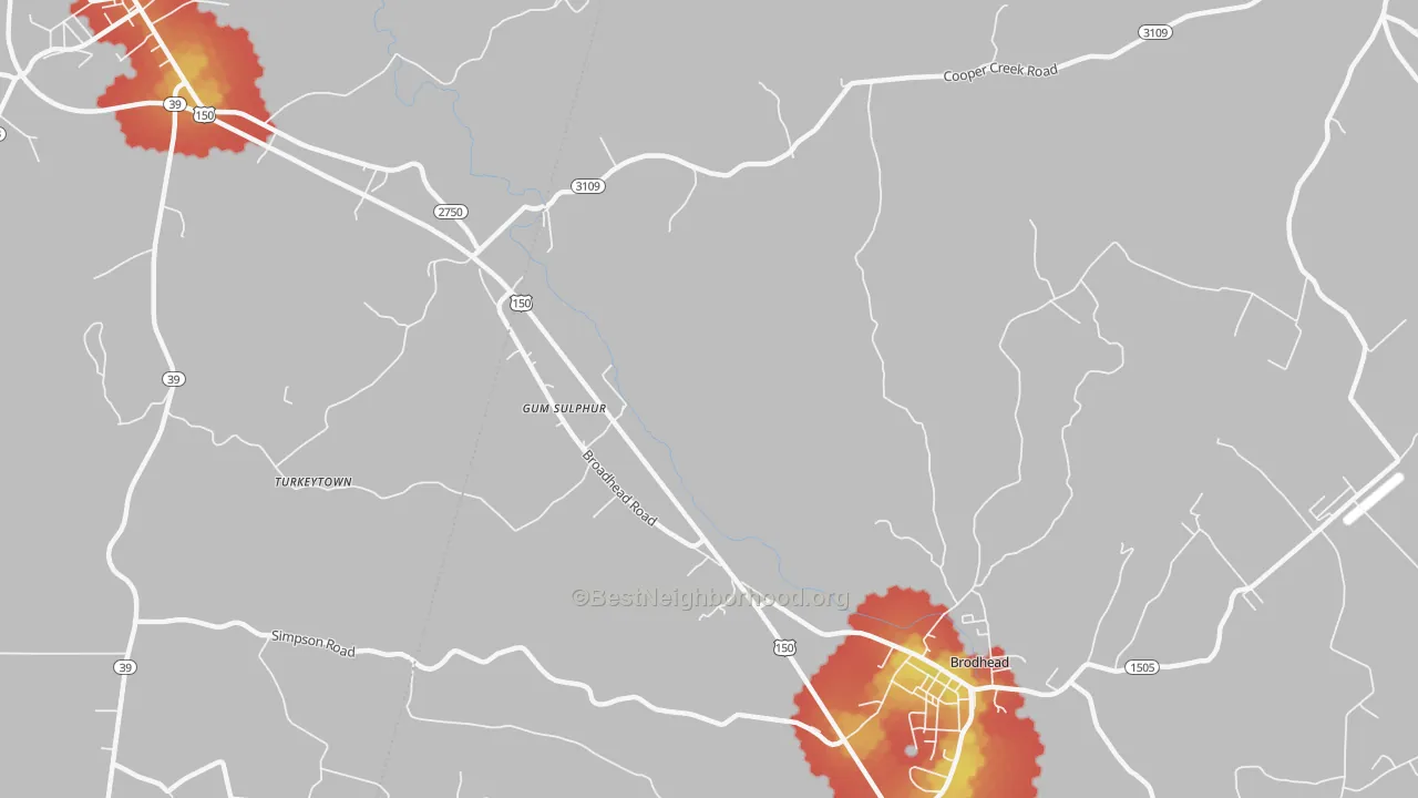 Walk Grade map of Gum Sulphur, KY, walkable areas in green and car-dependent areas in red