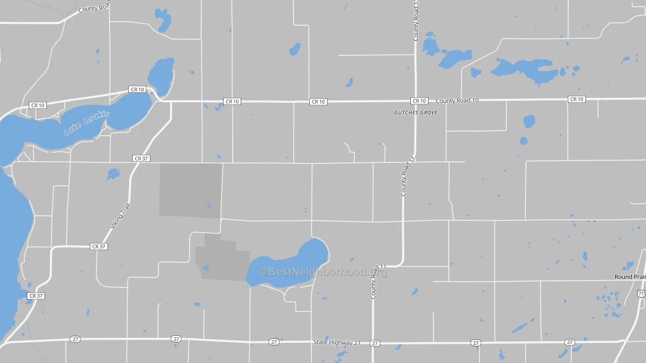 Walk Grade map of Gutches Grove, MN, walkable areas in green and car-dependent areas in red