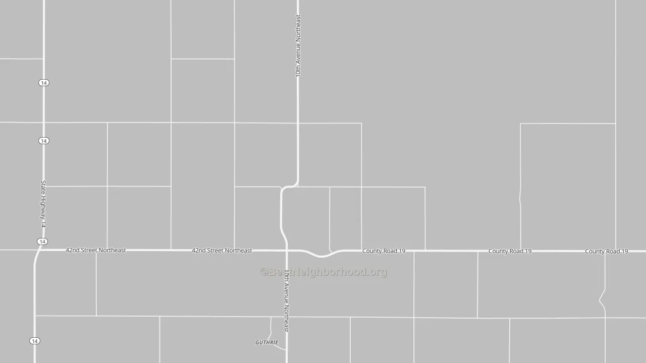 Walk Grade map of Guthrie, ND, walkable areas in green and car-dependent areas in red