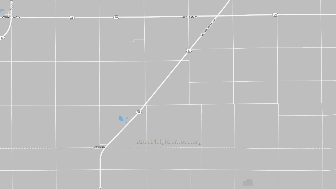 Walk Grade map of Hackleman, IN, walkable areas in green and car-dependent areas in red