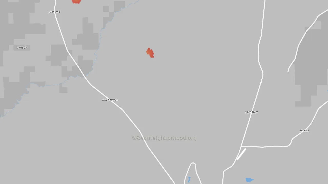 Walk Grade map of Hacoda, AL, walkable areas in green and car-dependent areas in red